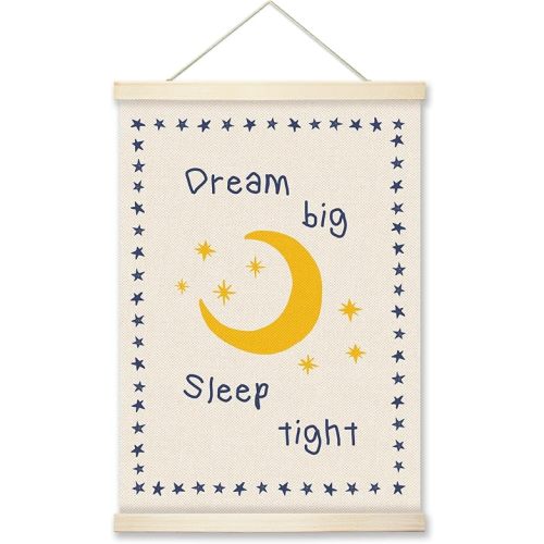 RZQIJ Dream Big Sleep Tight Sign Hanging Wall Flags Canvas Banner 12x16 Inch - Toddler Wall Decor Banner for Room, Playroom, Bedroom - Poster Hanger Frame for Kids - Kids Playroom Decor (020)