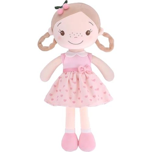 GAGAKU Soft Baby Doll Toys (16'') for Girls, My First Baby Rag Dolls for 1 Year Old Girl Birthday Gift Plush Doll Toys Machine Washable Baby Doll for Toddler Kids Infants - Cherry Girl