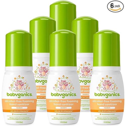Babyganics Foaming Pump Hand Sanitizer, Alcohol Free, Travel Size, Mandarin, Kills 99.9% of Common Bacteria, Moisturizing, 1.69 Fl Oz (Pack of 6)