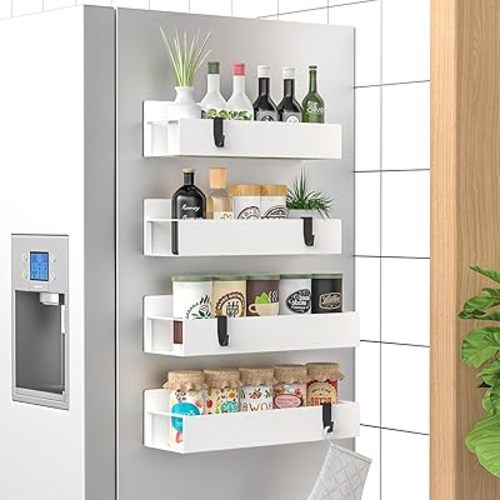 4 Pack Magnetic Spice Storage Rack Organizer for Refrigerator and Oven, White Fridge Organizers and Storage