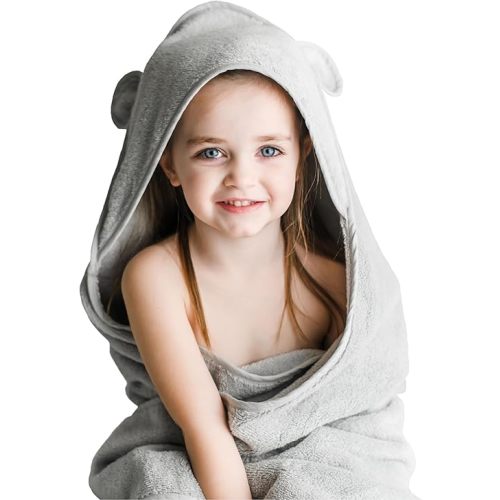 Natemia Hooded Baby Bath Towel - 100% Organic Cotton Baby Towels for Newborns, Toddlers, Boys, Girls - Soft Absorbent 450 GSM - Gentle on Sensitive Skin - Baby Shower Registry Gift (Gray, 35" x 35")
