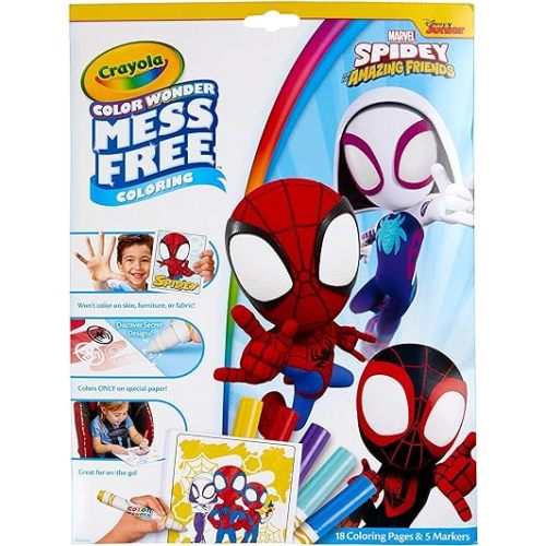 Crayola Spiderman Color Wonder Coloring Set, 18 Spiderman Mess Free Coloring Pages for Toddlers, Spiderman Toys, Gifts for Kids