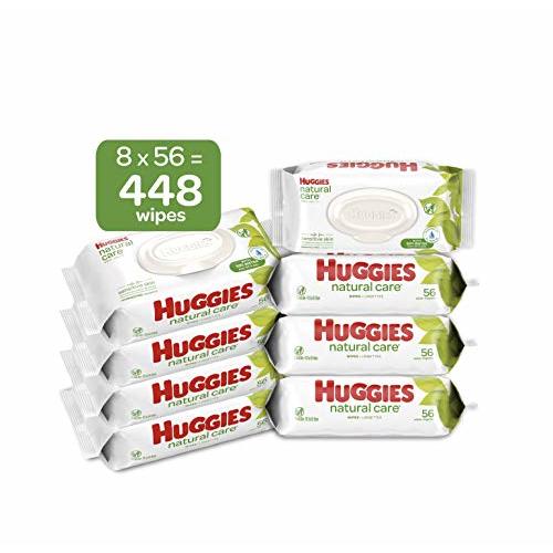 HUGGIES Natural Care Unscented Baby Wipes, Sensitive, 8 Flip-top Packs, 448 Count