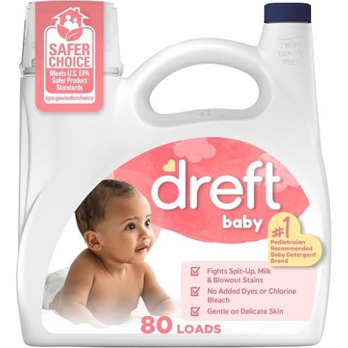Dreft Baby Liquid Laundry Detergent, Gentle on Sensitive Skin Laundry Soap, 150 fl oz, 114 Loads (Packaging May Vary)