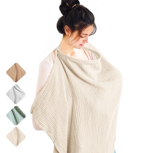 Sumeiwill Muslin Nursing Cover for Baby Breastfeeding - Privacy Nursing Cover with Hoop 100% Cotton Breastfeeding Cover Nursing Apron, Multi-Use Machine Washable Nursing Covers (Aa-Summer Wheat)