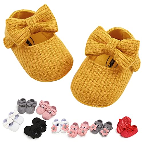 Baby Girls Mary Jane Flats with Bowknot Floral Princess Wedding Dress Shoes Soft Newborn Infant Crib First Walkers Prewalker