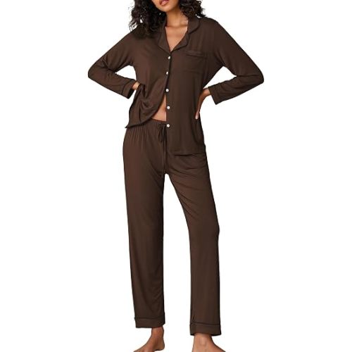 Ekouaer Pajamas Womens Long Sleeve Sleepwear Button Down Loungewear Pjs Set
