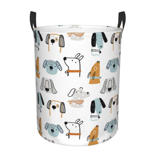 Honeii Puppy Print Laundry Hamper Basket,Baby Nursery Woven Storage Basket for Toys Bin,Pillows,Blankets,Clothes-Small