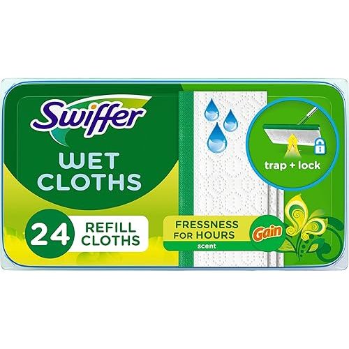 Swiffer Sweeper Wet Mopping Cloths, Multi-Surface Floor Cleaner with Gain Original Scent, 24 Count