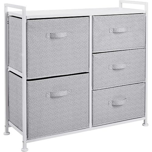 Amazon Basics Bedroom Closet Organizer with 5-Fabric Storage Drawers for Clothes Storage, White