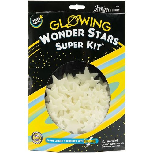 Great Explorations: Wonder Stars Super Kit, Glow In The Dark Ceiling Stars. 150 Pieces In 4 Sizes Reusable Sizes