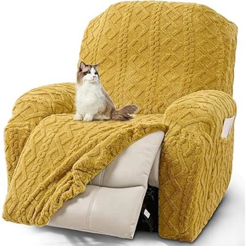 JOKIVTOU Recliner Chair Covers 4-Pieces Reclining Chair Slipcovers with Pocket& Elastic Bottom, Soft Feel Fitted Lazy Boy Sofa Couch Cover Washable, Stretch Recliner Furniture Protector
