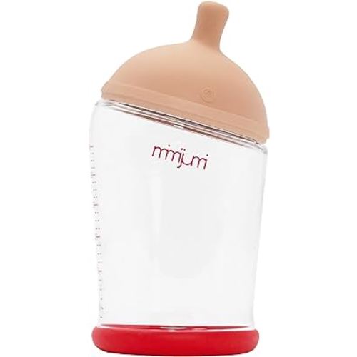 mimijumi Baby Bottle (2 pcs.) Very Hungry 8 oz Bottle with Slow Flow, Lighter Nipple - Medical Grade Silicone Anti-Colic Baby Bottles for Breastfed Babies - Newborns 0-6 Months
