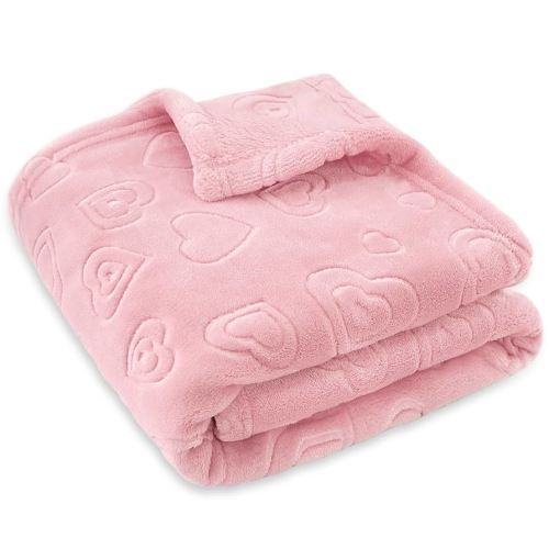 BORITAR Baby Blanket with Heart Design for Girls Ultra Soft Fleece Warm and Lightweight Blankets for Infant Toddler Newborn, 30x40 Inch, Blush Pink