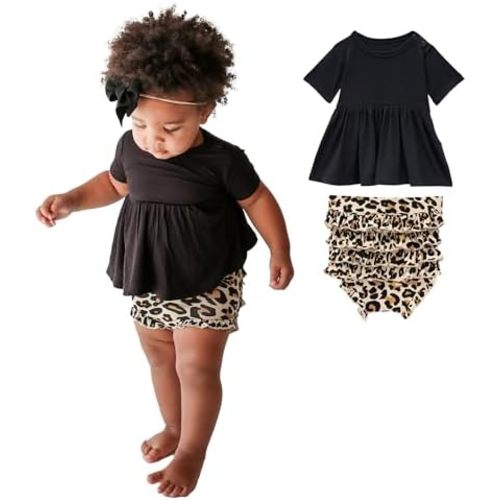 Posh Peanut Two Piece Set - Short Sleeve Peplum Top & Shorts Set - Breathable Viscose from Bamboo Baby Girl Outfits