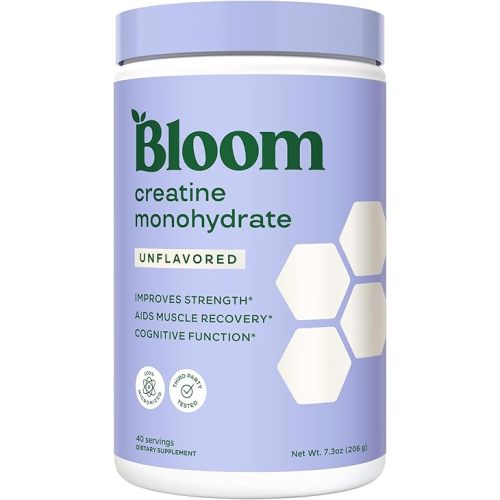 Bloom Nutrition Creatine Monohydrate Powder, 5g Micronized Creatine per Serving, Supports Muscle Recovery, Strength, Endurance, Pre or Post Workout, Gluten Free, Non GMO, Unflavored, 40 SVG, 7.3 oz