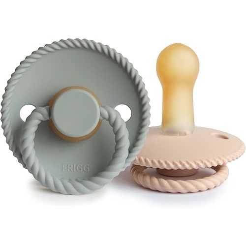 FRIGG Rope Natural Rubber Baby Pacifier | Made in Denmark | BPA-Free (Sage/Croissant, 6-18 Months)