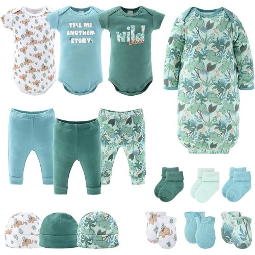 The Peanutshell Baby Layette Gift Set for Boys or Girls - Unisex Newborn to 9 Months Baby Clothes & Essentials - Wild Jungle