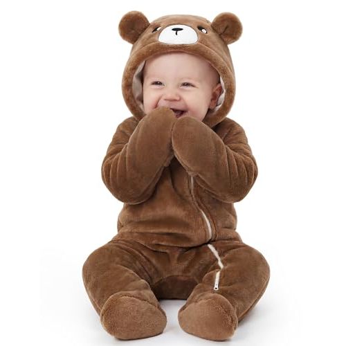 Looxii Baby Snowsuit Fleece Baby Winter Clothes for Newborn Boys and Girls Hooded Footies Romper Bear Costume Soft Warm