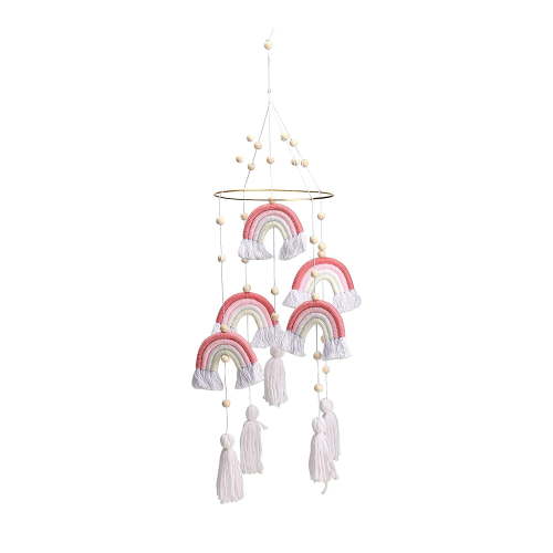 Baby Crib Mobile/Rainbow Nursery Mobiles for Cot/Mobile for Boys and Girls/Nursery Decoration/Handmade Long Evergreen Ceiling Mobile (Rose)