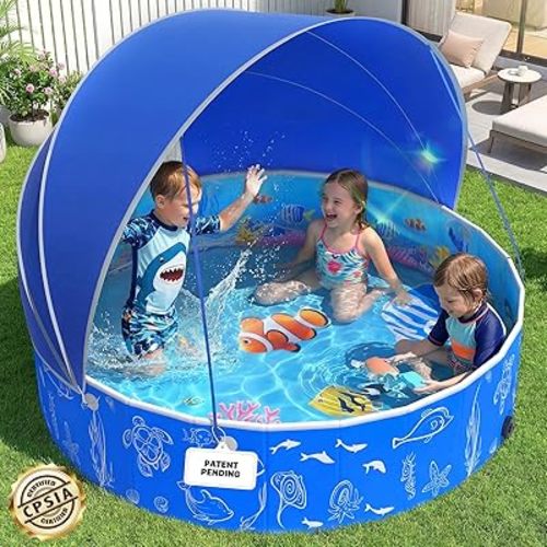 StarOcean 2026 Kiddie Pool with Canopy,Baby Swimming Pool for Toddler,Foldable kiddie pool with Shade,Portable Kids Pool for Backyard,Plastic Kiddie Pool with Sun Shade,Pop up Baby Pool for Beach-51''