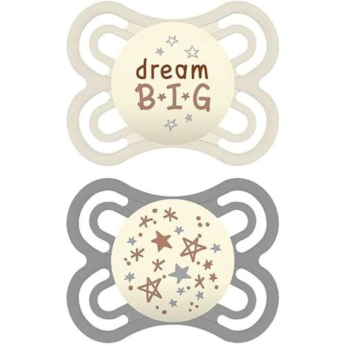 MAM Perfect Baby Pacifier 0-6 Months, Extra Thin Nipple, Developed with Orthodontists, Clinically Proven, Glows in The Dark, BPA-Free Silicone, Pack of 2, Made in Europe
