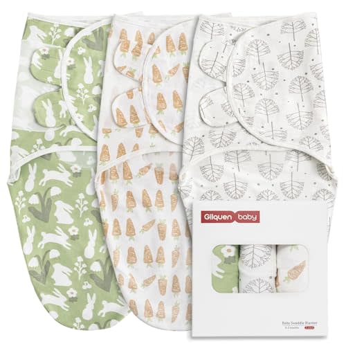 GLLQUEN BABY Swaddle Blanket Sleep Sacks for Newborn - Baby Swaddles 0-3 Months, 3-Pack Newborn Swaddling Sack, Cute Rabbit,Swaddle Wrap, Baby Essentials, Registry & Gift (Small/Medium)