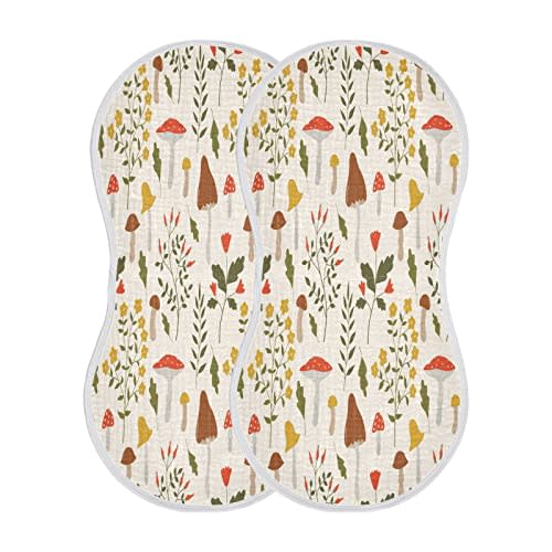 Kigai Colorful Mushroom Baby Burp Cloths Extra Soft and Absorbent Burping Rags Cotton Burping Clothes Baby Washcloths for Newborn Boys Girls Nursery Decor - 2 Pack