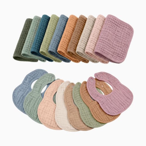 Newborn Essentials Muslin Bib and Burp Cloth Bundle - Multicolor