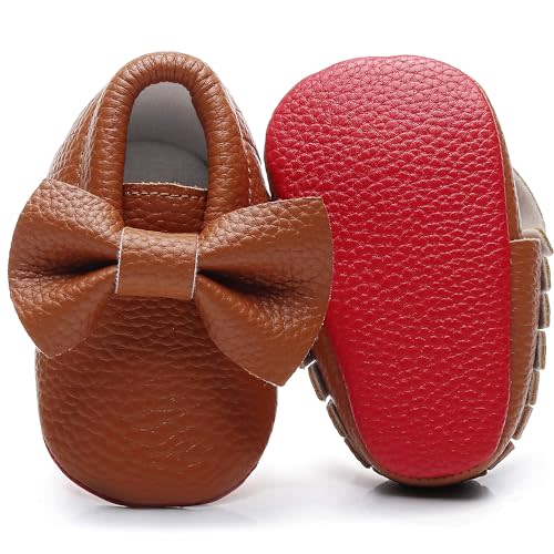 Bebila Double Bow Fringe Baby Moccasins - Soft Sole Baby Shoes Girls Toddler Crib Flats