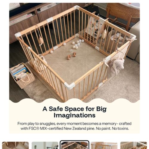 HARPPA Wooden Baby Gate Playpen | Non-Toxic Foldable DIY Adjustable Play Yard for Infants & Toddlers – Natural Finish Baby Fence for Small & Large Spaces