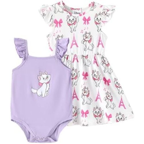 Disney Baby Girls Bodysuit and Round Neck Ruffle Sleeve Dress Clothes Outfit Set for Newborn to Infant