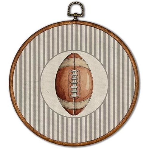 KSDUT Vintage Rugby Football Wall Art Decor - Retro Sports Trendy Wall Art Canvas Frame Hanging Prints, Nursery Sports Gallery Round Artwork Decor for Boys Room Home Decorations 10"x10"