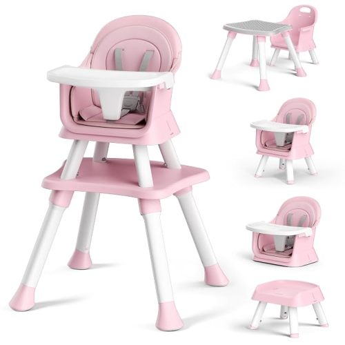 Kinder King 8 in 1 Baby High Chair for Babies and Toddlers, Booster Chair | Coverts to Dining Booster/Kids Table & Chair Set/Toddler Building Block Table/Kids Stool, Removable Tray, Double Seat Cover