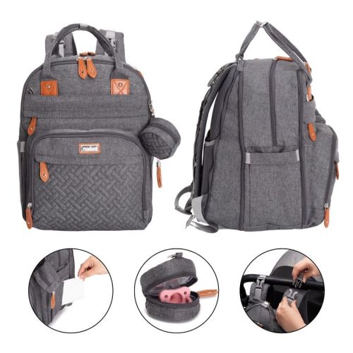 BabbleRoo Diaper Bag Backpack Stylish 40L Hands Free Baby Bag with Changing Pad, Stroller Straps & Water-Resistant Pañaleras, Dark Gray, Extra Large
