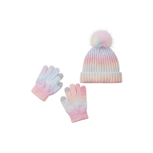Kids' Faux Fur Pompom Hat & Gloves Set