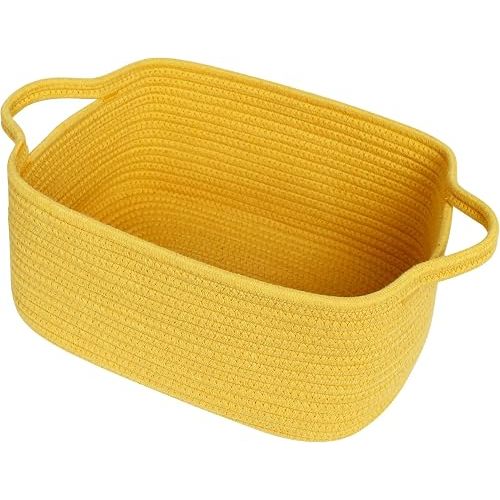 WILLITAT Cute Yellow Gift Basket, Woven Baskets for Gifts Empty, Cotton Rope Storage Bin for Organizing, Cat Dog Toy Box, Baby Nursery Organizer, Wicker Easter Basket with Handle, Yellow Room Decor