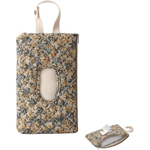 Quilted Baby Wipe Holder,Quilted Baby Diaper and Wipes Pouch,Floral Diaper Pouch Portable,Reusable Wipes with Lanyard,Convenient Wipe Pouches for On-The-Go Parents (Green)