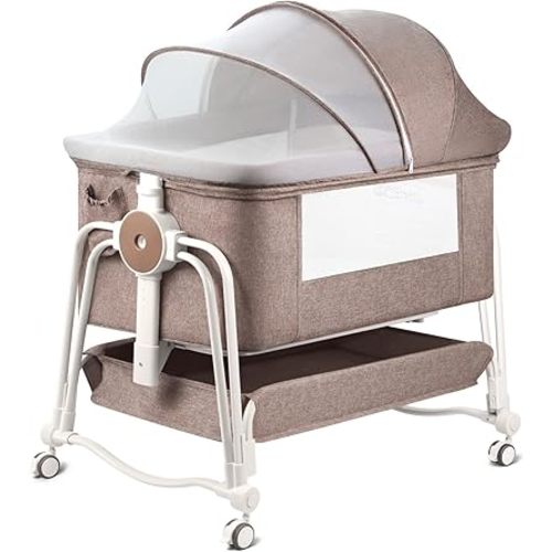 4-in-1 Baby Bassinet Bedside Sleeper (Khaki)