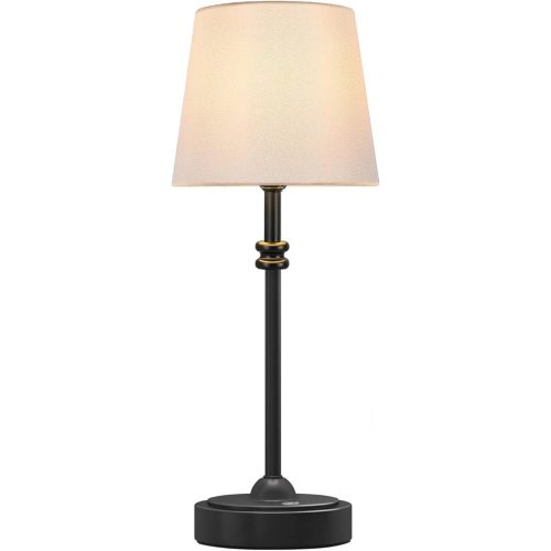 ONEWISH Cordless Lamp-Battery Operated Table lamp, 4000mAh Rechargeable, Stepless Dimmable, Small Touch Bedside Lamp with White LampsShade, 2700K Warm Ambient Light for Dining, Patio, Bathroom(Black)