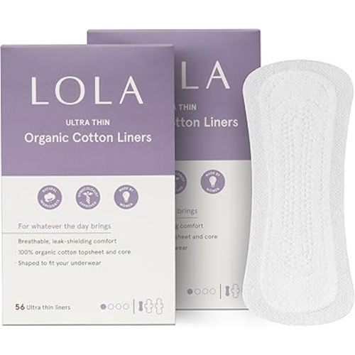 LOLA Ultra Thin Liners, 112 Count - Organic Cotton Panty Liners for Women, Hypoallergenic Pads for Women, HSA FSA Approved Products Feminine Care