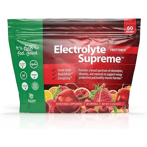 Jigsaw Health Electrolyte Supreme | Broad Spectrum of Electrolytes + Trace Minerals | Fruit Punch Flavor | 60 Servings (Packets)