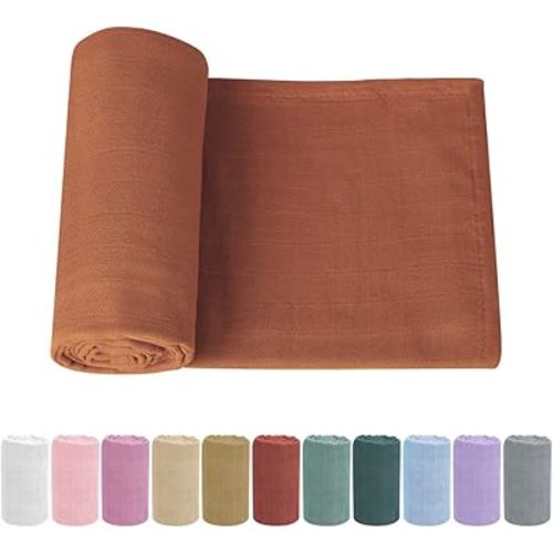 Newborn Baby Swaddle Blanket Unisex Swaddle Wrap Soft Silky Muslin Swaddle Blankets Neutral Receiving Blanket for Newborn Boys and Girls Large 47 x 47 inches(120x120cm) (Claybank)