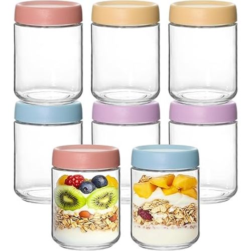 KEYWING 8-Pack 16oz Glass Overnight Oats Containers – Wide Mouth Mason Jars with Airtight Lids, Ideal for Chia Pudding, Oatmeal, Yogurt, Snacks & Meal Prep