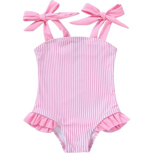 YOUNGER TREE Toddler Swimsuit Girl Color Block Stripe One-Piece Swimwear Baby Girl Bathing Suits