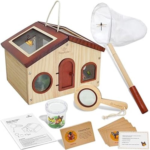 Kids Explorer Kit & Bug Catcher for Kids, Outdoor Toys with Large Portable Wooden Bug Habitat, Butterfly Net, Magnifier, Observation Cup, 15 Insect Cards for Toddler 3-8 Year Old Boy Gift