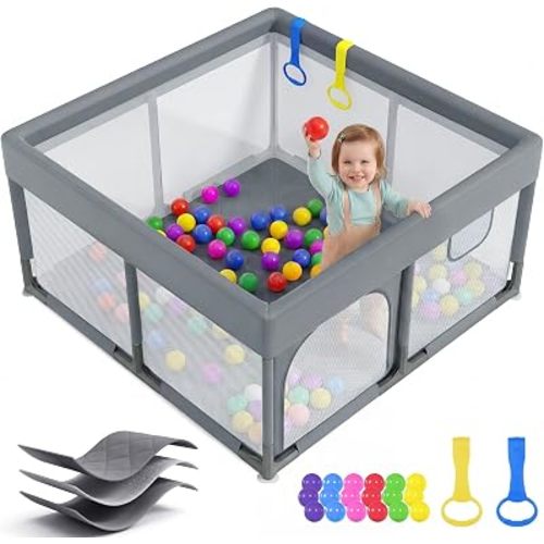 Dripex Baby Playpen, 47"x47" Play Pen for Babies, Light Grey
