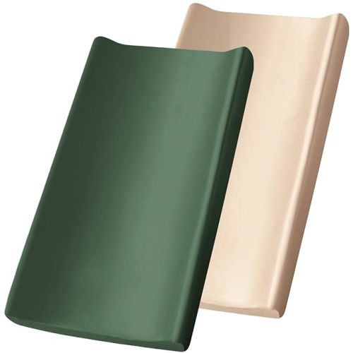 SiinvdaBZX 2 Pack Changing Pad Cover for Baby Girls Boys, Satin Silky Soft Changing Table Covers 32"x16"+5" Diaper Changing Pad Sheets, Green & Beige