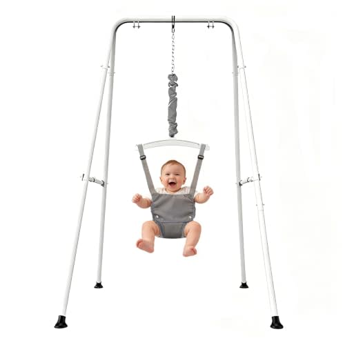 Baby Jumper Set with Hanging Shelf Adjustable Toddler Baby Bouncer (White)