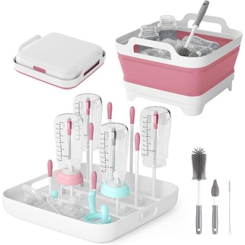 Volnamal Collapsible Wash Basin for Baby Bottles - Portable 2.4 Gallon Dish Tub with Drying Rack & Lid, Foldable Sink for Camping, Outdoor Space-Saving Tub for Kitchen, RV, Camping, Outdoor Use